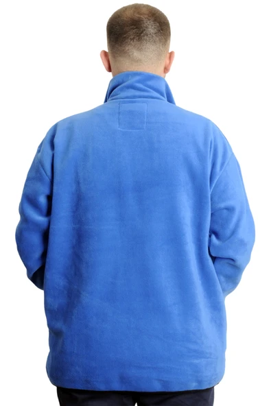 Mode XL Büyük Beden Erkek Sweat Yarım Fermuarlı Garnili Polar 23552 Mavi - Resim 4