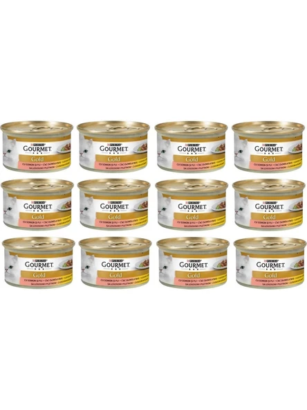 Gourmet Gold Parça Etli Somonlu ve Tavuklu Kedi Konservesi 85GR (12 Al 10 Öde) ürün görseli 1