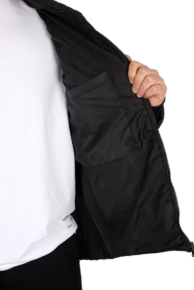 Mode XL Büyük Beden Erkek Dik Yaka Kapitone Mont U24613 Siyah - Resim 10