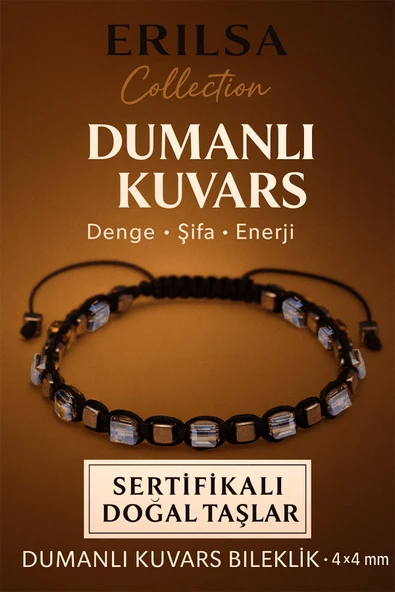 Sertifikalı Doğal Terahertz - Dumanlı Kuvars Taşı Bileklik 4x4 mm - Denge Şifa Arınma Taşı ürün görseli