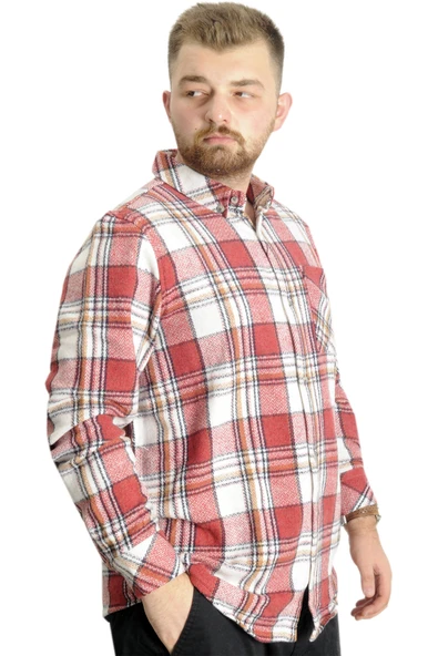 Mode XL Büyük Beden Erkek Gömlek Tek Cep Oduncu 21394 Lacivert-Hardal - Resim 3