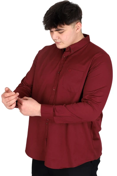 Mode XL Büyük Beden Erkek Uzun Kol Gömlek Cepli OXFORD U20367 Mürdüm - 2