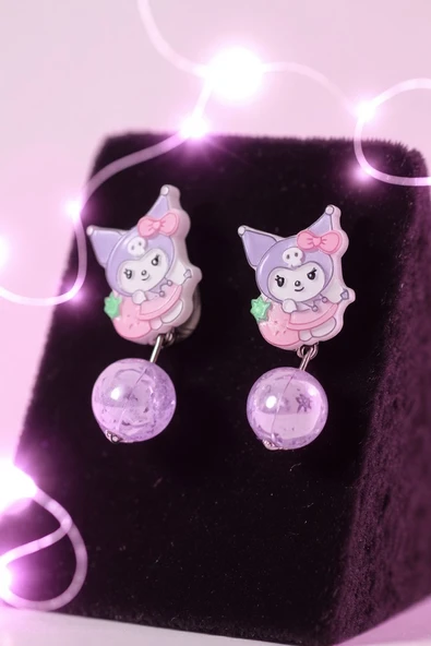 Kuromi Deliksiz Kıstırmalı Çocuk Küpe - 5