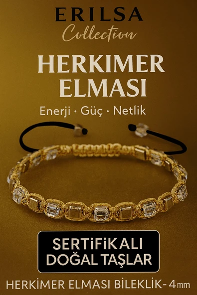 Sertifikalı Doğal Terahertz - Herkimer Elması Taşı Bileklik 4x4 mm - Arınma ve Işık Taşı ürün görseli