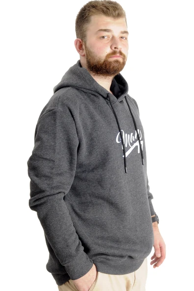 Mode XL Büyük Beden Erkek Sweatshirt Kapüşonlu 23540 Antramelanj - Resim 3