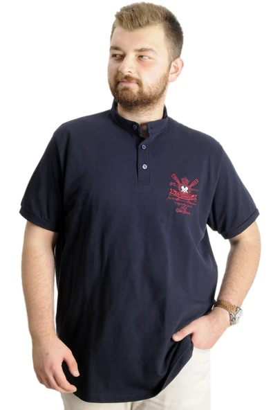 Mode XL Büyük Beden T-Shirt Hakim Yaka Yatching 22327 Lacivert ürün görseli