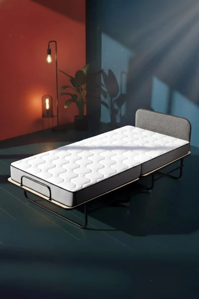Niron Bonbon Katlanır Yatak | 90x200 cm | Metal Karyola, Kapitoneli Metal Başlık, 14 cm Sünger Yatak - Resim 3