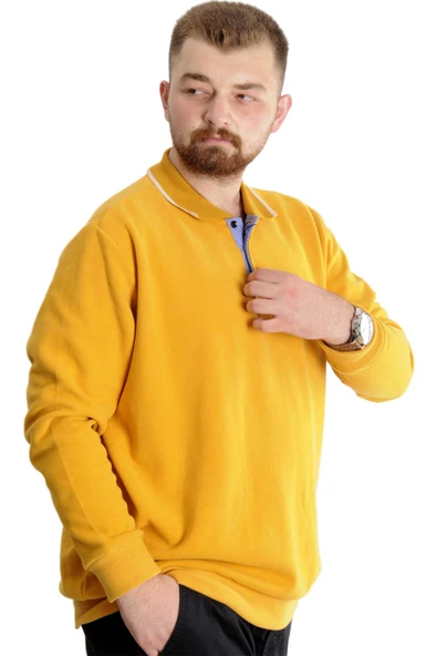 Mode XL Büyük Beden Erkek Sweat Polo Selanik Horse 23440 Hardal - Resim 3