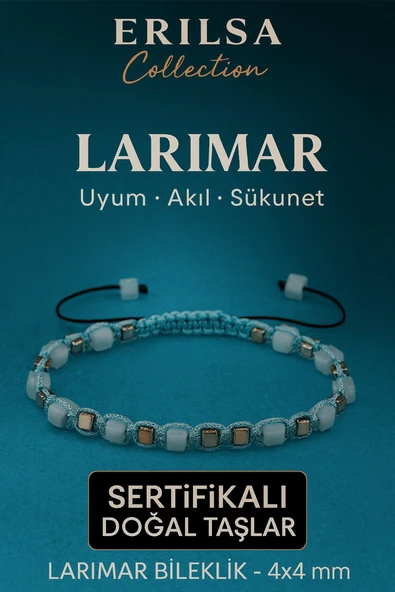 Sertifikalı Doğal Terahertz - Larimar Taşı Bileklik 4x4 mm - Uyum Sakinlik ve Şifa Taşı ürün görseli