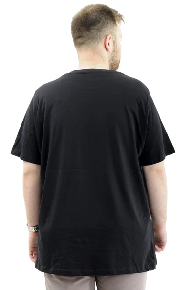 Mode XL Battal Beden Erkek Pamuklu T-Shirt Yumuşak Dokulu Baskılı FRANCISCO U24086 Siyah - Resim 4