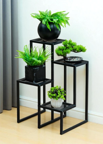 DEKORATİF METAL 4 RAFLI SAKSILIK KATLI DİKEY SAKSI STANDI ÇİÇEKLİK BAHÇE VE BALKON DEKORU GARDEN - 2