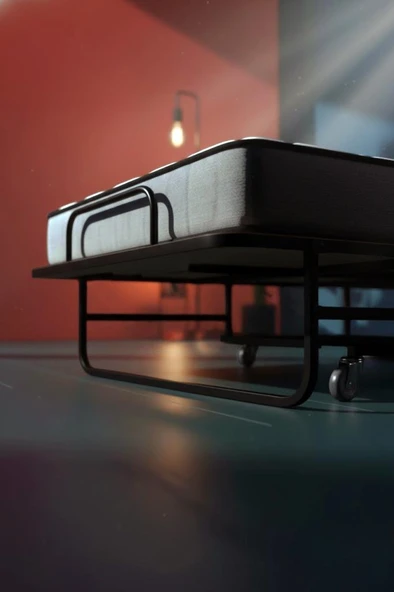 Niron Bonbon Katlanır Yatak | 90x200 cm | Metal Karyola, Kapitoneli Metal Başlık, 14 cm Sünger Yatak - Resim 4