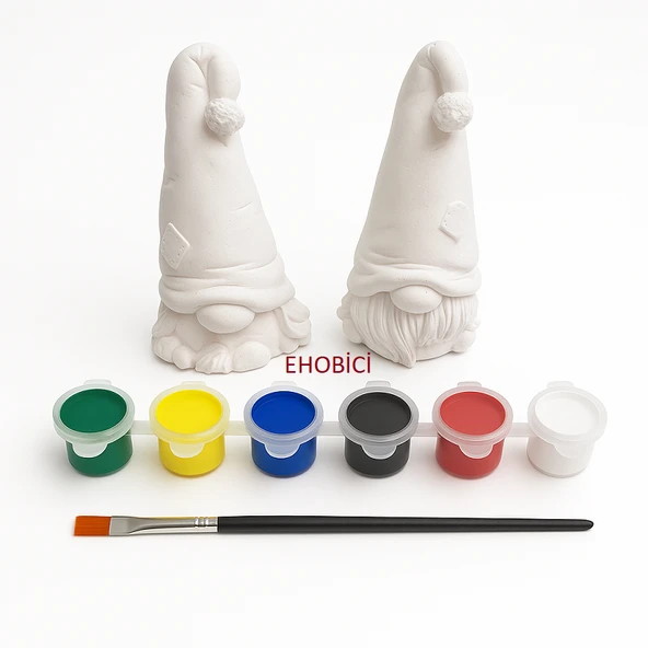 Ehobici Taş Boyama Seti Gnome Cüceler 6 Renk Akrilik Boya 5ml + Fırça