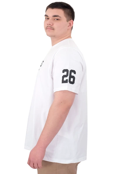 Mode XL Büyük Beden Erkek Baskılı T-Shirt Los Angeles U25031 Beyaz - Resim 5