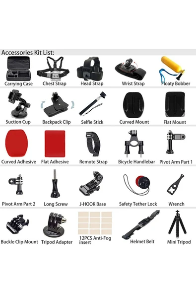 70 Parça Aksiyon Kamera Aksesuar Seti –  Çok Amaçlı Profesyonel Kit - 8