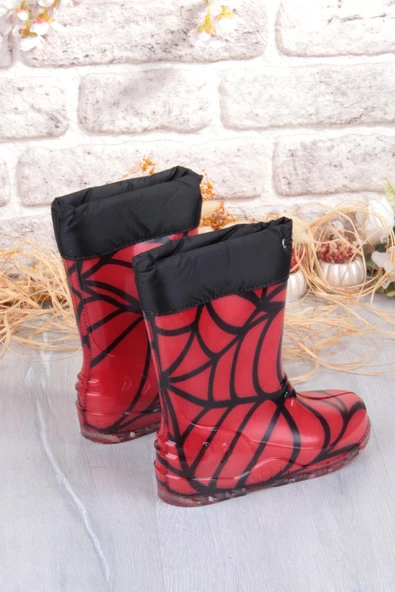 Fort 7061 Kırmızı Desenli İçi Peluşlu Su Geçirmez Erkek Çocuk Kar Yağmur Çizmesi - Resim 4