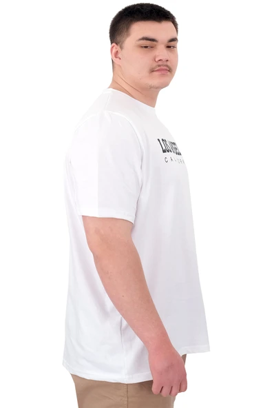 Mode XL Büyük Beden Erkek Baskılı T-Shirt Los Angeles U25031 Beyaz - Resim 2