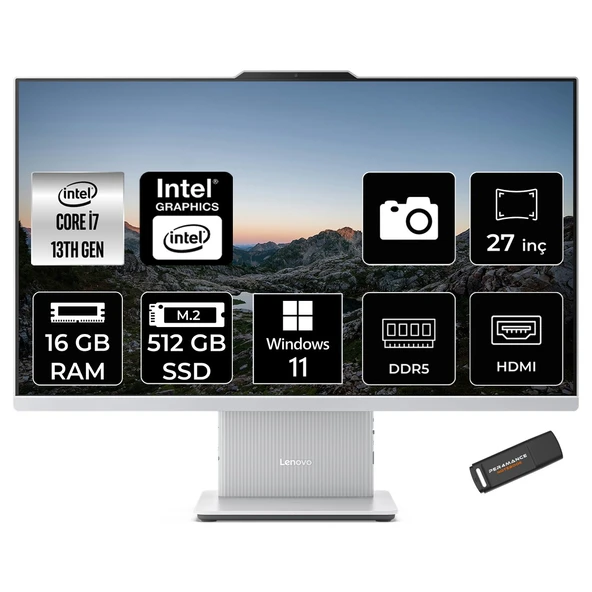 IdeaCentre 27IRH9 Intel Core i7 13620H 16GB 512GB SSD 27" FHD W11P All in One Bilgisayar & PER4 USB Bellek F0HM004JTRP387 ürün görseli