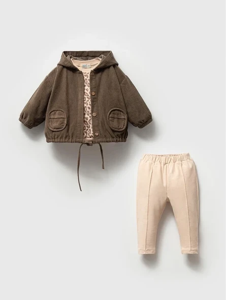 Kız Bebek Leopar Desenli 3'lü Takım NOY-9329 - Resim 7