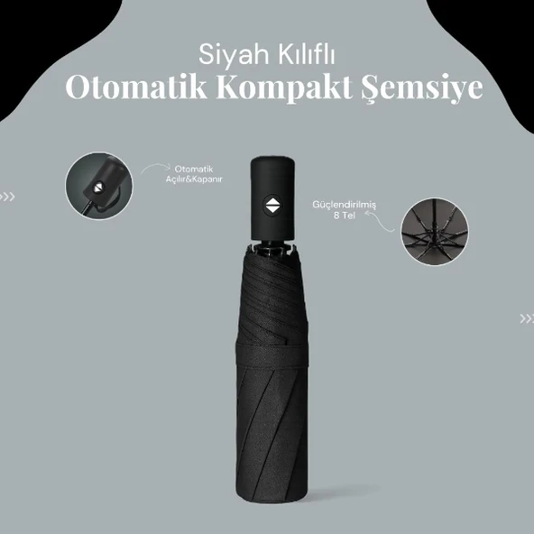 Siyah Kılıflı Otomatik Kompakt Şemsiye ürün görseli 1