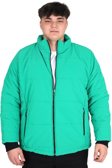 Mode XL Büyük Beden Erkek Dik Yaka Kapitone Mont U24612 Yeşil