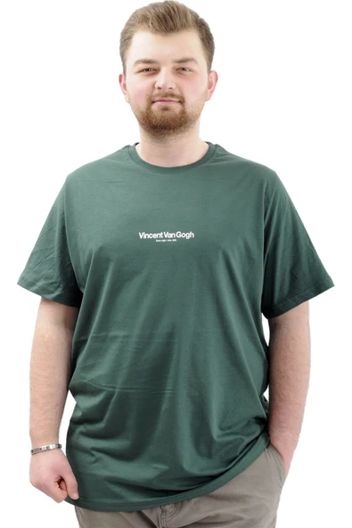 Mode XL Büyük Beden Baskılı Erkek T-Shirt Bisiklet Yaka VAN GOGH U24040 Nefti ürün görseli