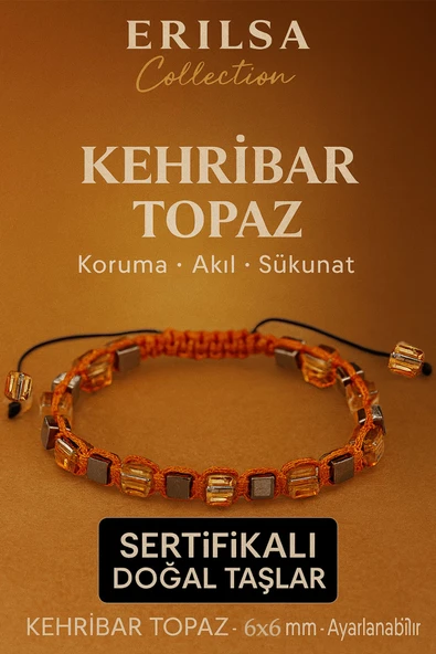 Sertifikalı Doğal Terahertz - Kehribar Turuncu Topaz Taşı Bileklik - Koruma ve Sükunet Taşı ürün görseli 1
