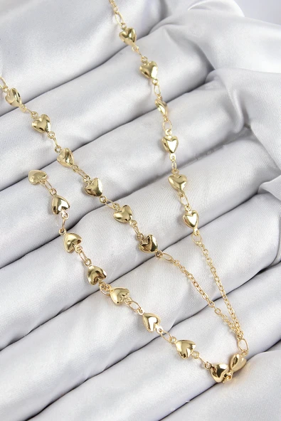 pilelistore Pirinç Zirkon Taşlı Kalp Model Gold Renk Y Kolye - TJ-BKO10457 ürün görseli 1