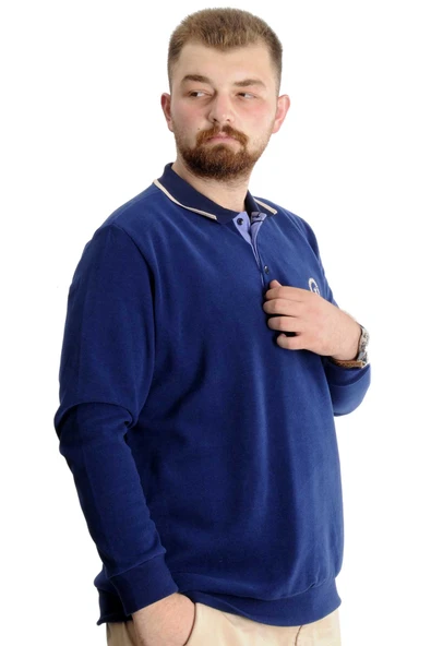 Mode XL Büyük Beden Erkek Sweat Polo Selanik Horse 23440 İndigo - Resim 3