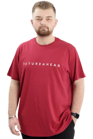 Mode XL Büyük Beden Erkek Baskılı T-Shirt Bisiklet Yaka FUTUREHEAD U24029 Bordo ürün görseli