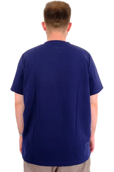 Mode XL Büyük Beden Erkek T-Shirt Bisiklet Yaka INTERLOK 23162 İndigo - Resim 4