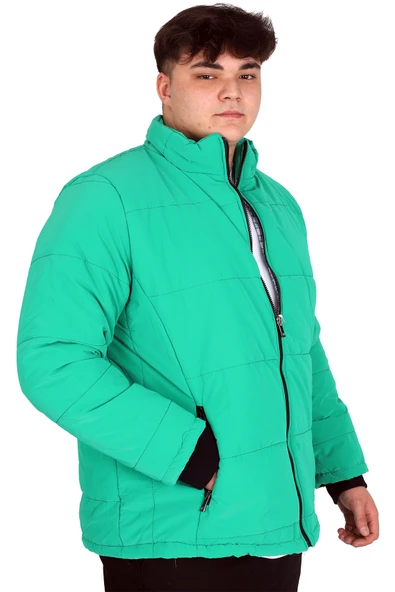 Mode XL Büyük Beden Erkek Dik Yaka Kapitone Mont U24612 Yeşil - 2