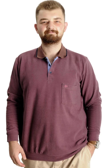 Mode XL Büyük Beden Erkek Sweat Polo Selanik Basic 20441 Gül Kurusu ürün görseli 1