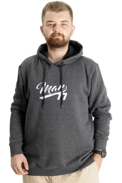 Mode XL Büyük Beden Erkek Sweatshirt Kapüşonlu 23540 Antramelanj ürün görseli 1