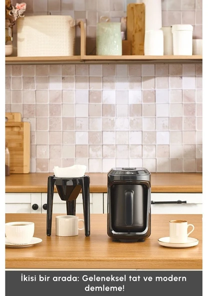 Karaca Hatır Hüp 2 in 1 Türk Kahve Makinesi / Filtre Kahve Makinesi 5 Fincan Kapasiteli Black - Resim 2
