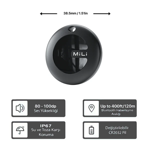 Mili Mi Tag Akıllı Bluetooth Takip Cihazı Siyah – iOS Uyumlu - 5