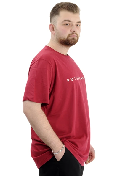 Mode XL Büyük Beden Erkek Baskılı T-Shirt Bisiklet Yaka FUTUREHEAD U24029 Bordo - Resim 3