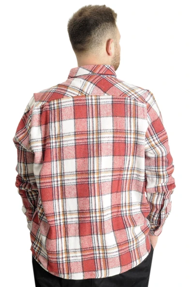 Mode XL Büyük Beden Erkek Gömlek Tek Cep Oduncu 21394 Lacivert-Hardal - Resim 4