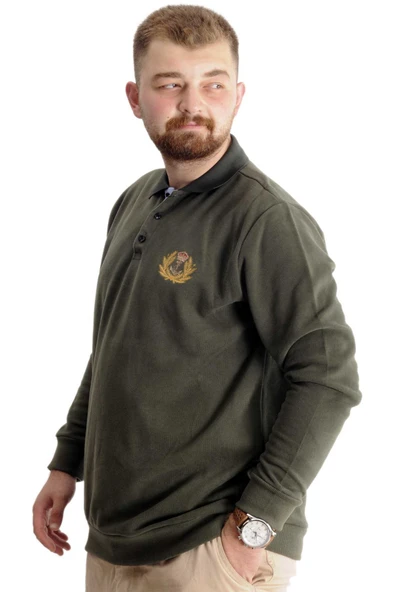 Mode XL Büyük Beden Sweat Selanik Crown Of A King 23447 Haki - Resim 2