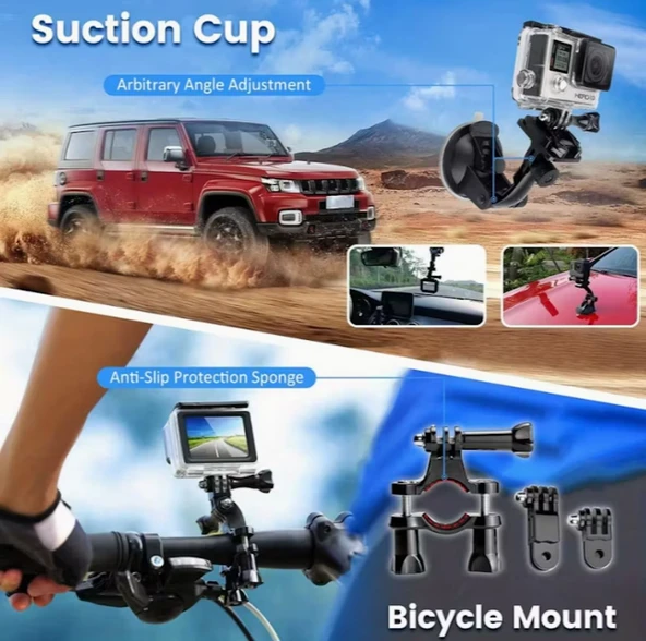 70 Parça Aksiyon Kamera Aksesuar Seti –  Çok Amaçlı Profesyonel Kit - 6