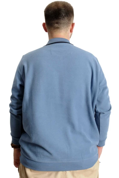 Mode XL Büyük Beden Erkek Sweat Polo Selanik Horse 23442 Mavi - Resim 4
