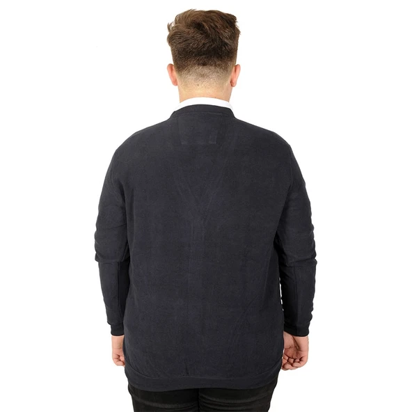 Mode XL Büyük Beden Erkek Hırka Vanize Selanik Düğmeli 20548 Lacivert - Resim 2