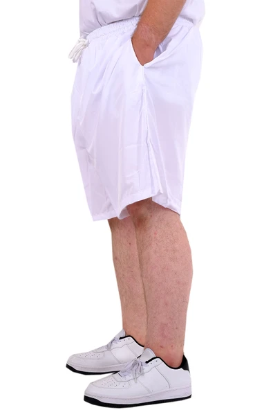 Mode XL Büyük Beden Erkek Deniz Şortu WHITE LINE 21451 Beyaz - Resim 2