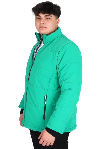 Mode XL Büyük Beden Erkek Dik Yaka Kapitone Mont U24612 Yeşil - 4