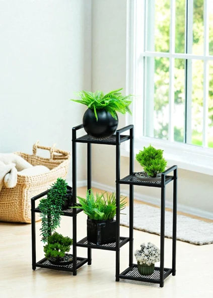 DEKORATİF METAL 6 RAFLI SAKSILIK KATLI DİKEY SAKSI STANDI ÇİÇEKLİK BAHÇE VE BALKON DEKORU GARDEN - 3