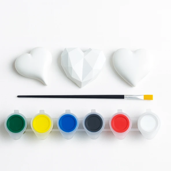 Ehobici Taş Boyama Seti Kalpler 6 Renk Akrilik Boya 5ml + Fırça