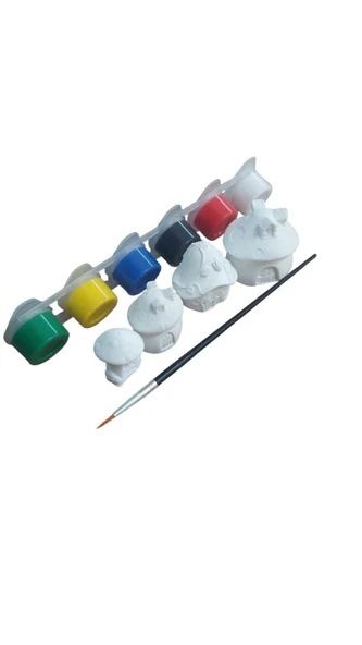 Ehobici Taş Boyama Seti Mantar Evler 6 Renk Akrilik Boya 5ml + Fırça - 3