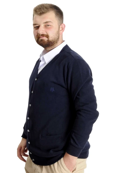 Mode XL Büyük Beden Erkek Hırka Vanize Selanik Düğmeli 20548 Lacivert - Resim 6