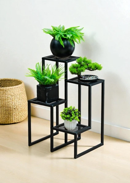 DEKORATİF METAL 4 RAFLI SAKSILIK KATLI DİKEY SAKSI STANDI ÇİÇEKLİK BAHÇE VE BALKON DEKORU GARDEN - 6