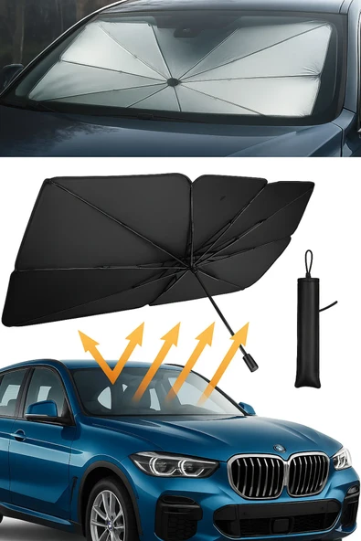 Oto Araba Güneşlik Şemsiye Tip Ön Cam Güneş Önleyici Katlanabilir 140cm X 75cm - 1
